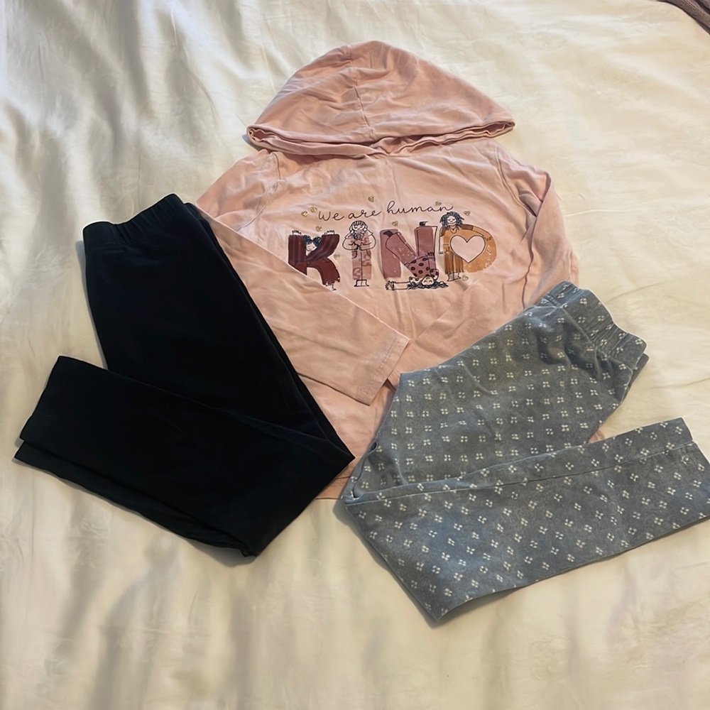 Girl size 8 bundle (2 leggings & 1 hooded long sleeve tee)
